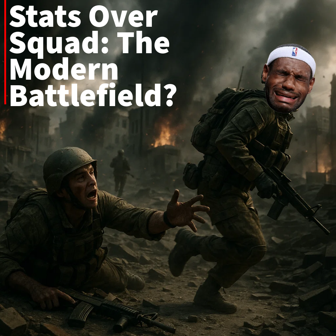 Soldier runs past fallen teammate in Battlefield with headline 'Stats Over Squad: The Modern Battlefield?